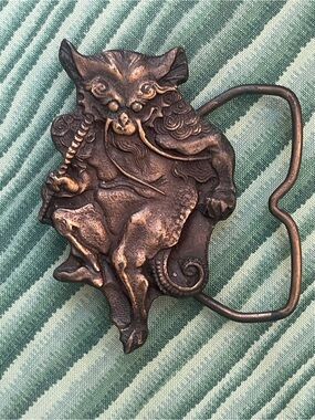 Japanese Nue Yokai Mythology Art Vintage Belt Buckle 1974 Bergamot Brass Works